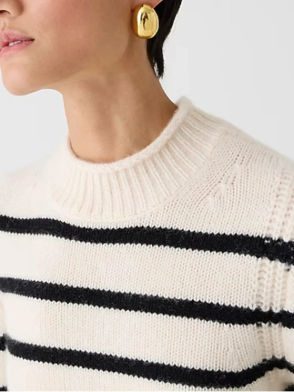 J. Crew 100% Cashmere Cream and Black Striped Rollneck Cropped Sweater Size S